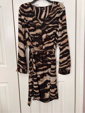 Wallis Black and Brown Animal-Print Wrap Dress